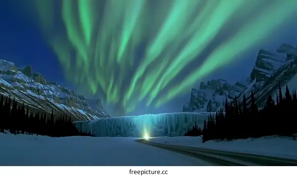 Northern Lights Over Snowy Mountains