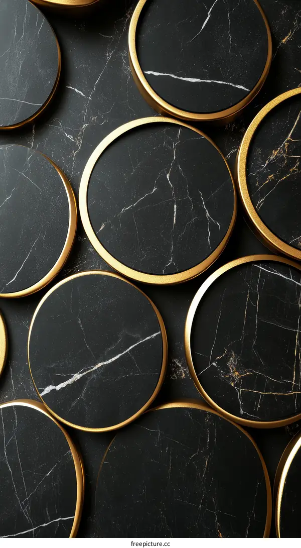 Abstract Black Marble Circles with Gold Frames