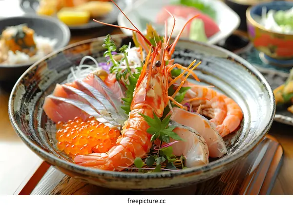 A delicious and healthy Japanese meal with fresh seafood.