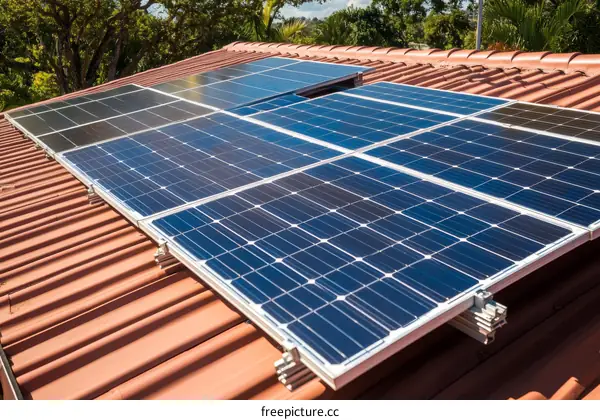 Solar Panels on a Terracotta Roof Home Renewable Energy