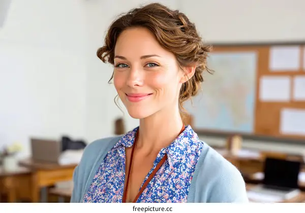 Portrait of a Friendly Female Teacher in a Classroom Setting