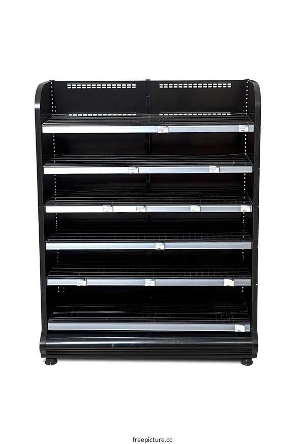 Empty Black Metal Shelves on White Background