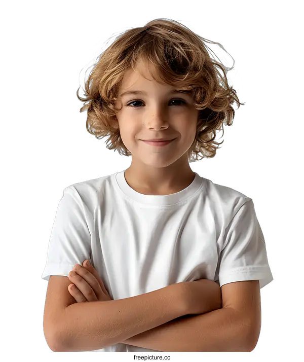 [Transparent Background PNG]Portrait of a happy smiling boy with crossed arms