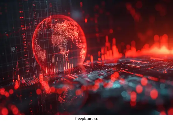 Red glowing globe with circuit board