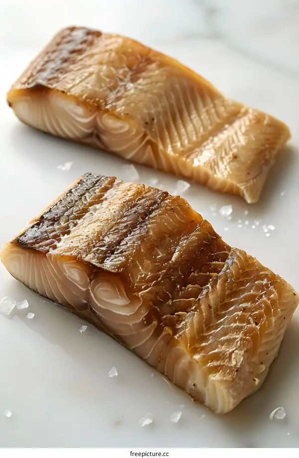 Grilled Fish Fillets on White Surface