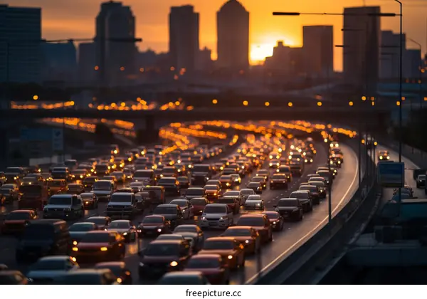 Rush Hour Traffic in Bangkok at Sunset
