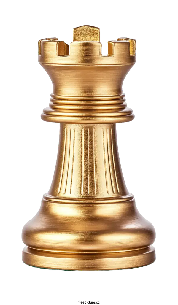 [Transparent Background PNG]Golden Chess Rook Piece Isolated on White Background
