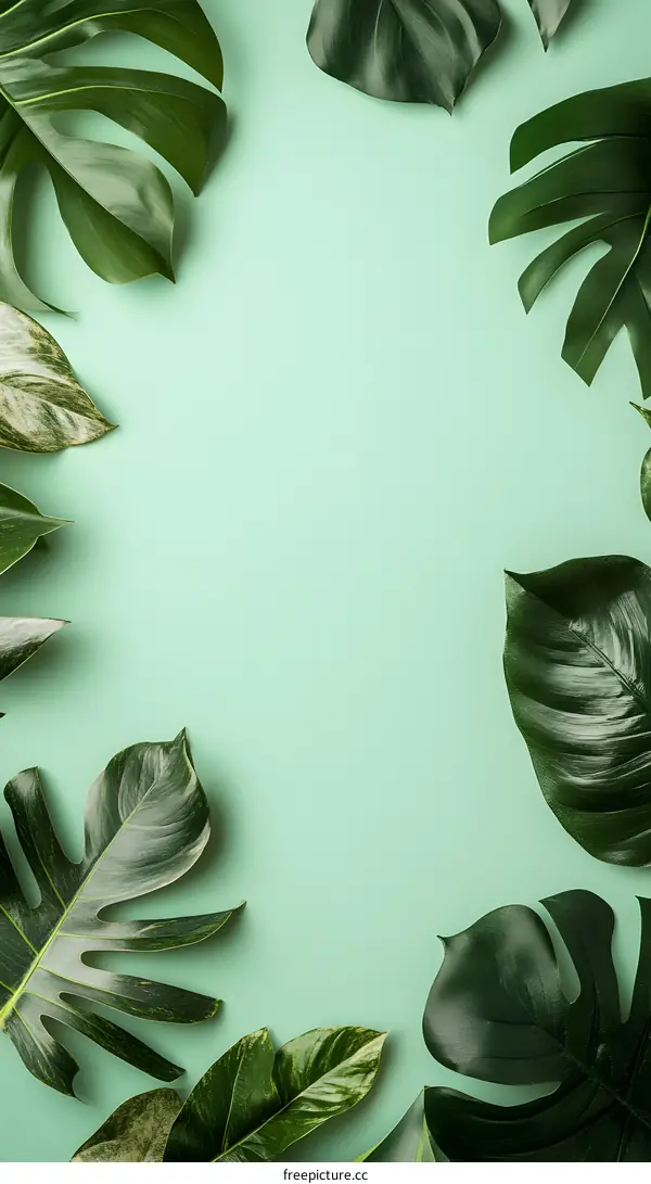 Tropical Leaves Frame Green Background