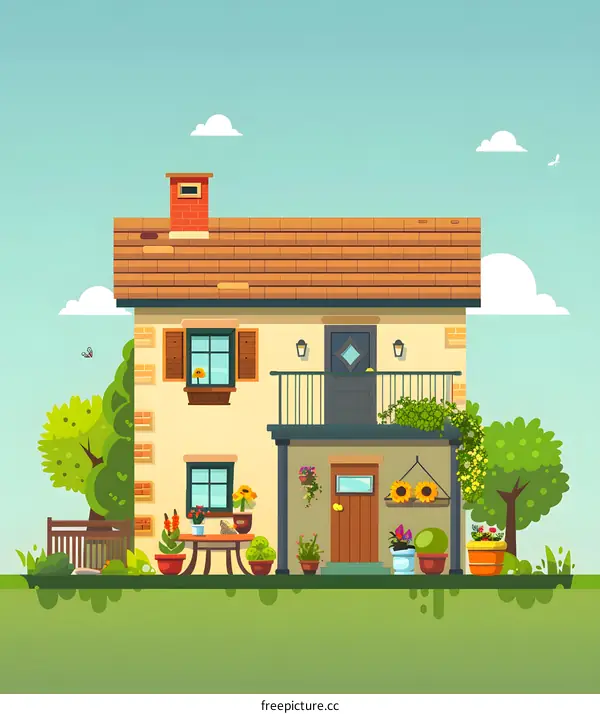 Small House with Garden Illustration
