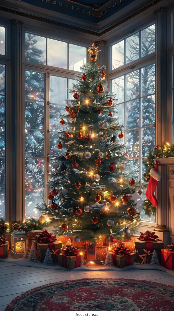 Christmas Day: A Living Room with Presents Under the Tree