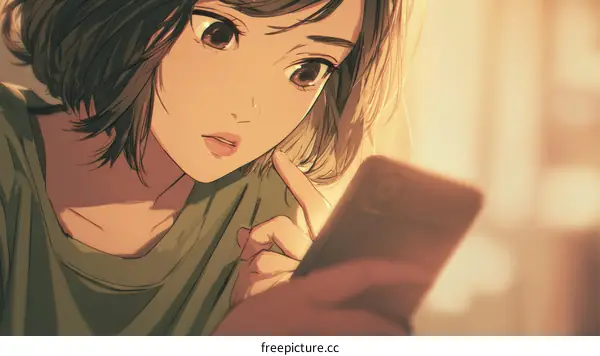 Young Woman Using Smartphone Illustration