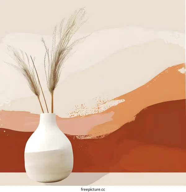 Abstract Art with White Vase and Dried Grass