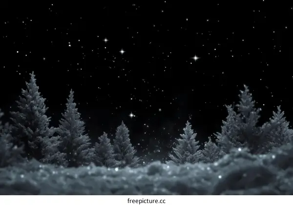 Winter Night Snow-Covered Forest Scene