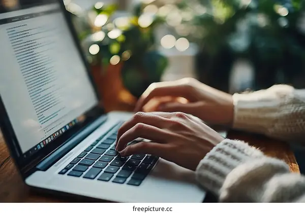 Woman Working on Laptop with Casual Attire