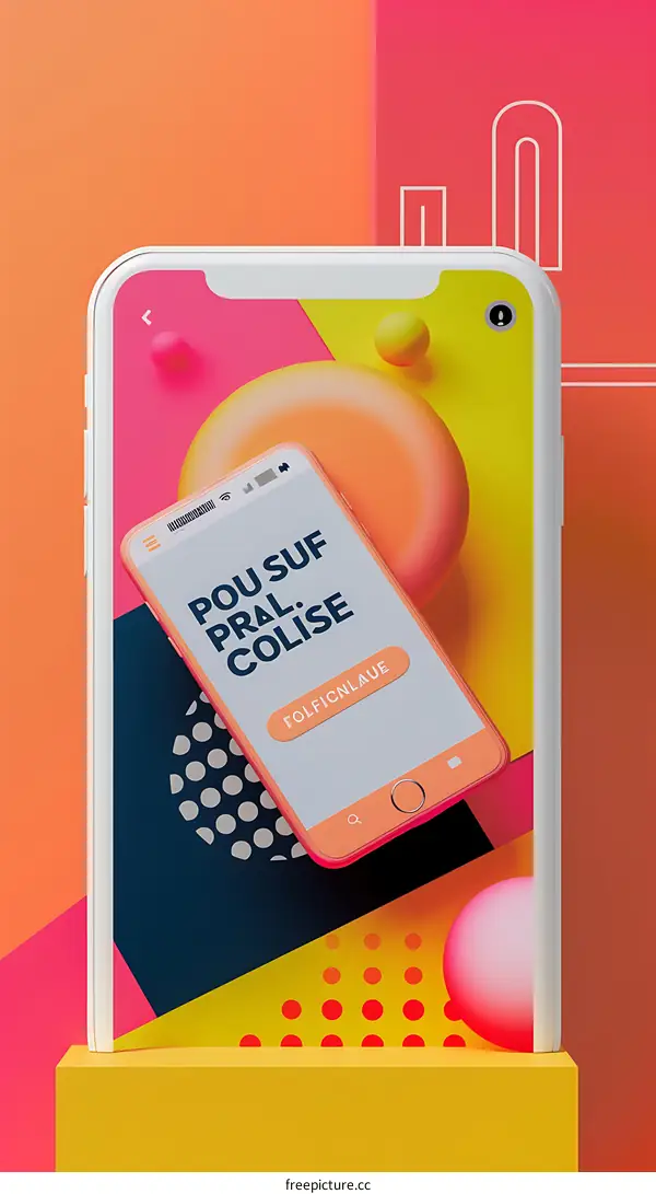 Mobile Phone Mockup with Colorful Geometric Shapes