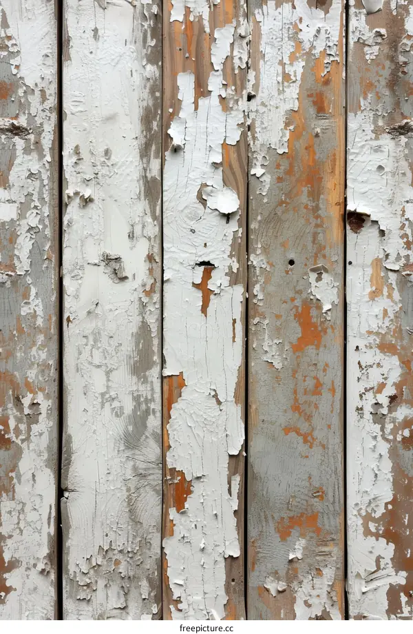 Rustic Wooden Fence Texture with Peeling White Paint