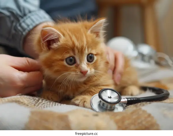 Veterinarian Examining Orange Kitten