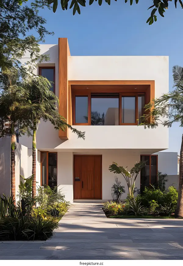 Modern Minimalist Home with Wooden Accents and Lush Greenery