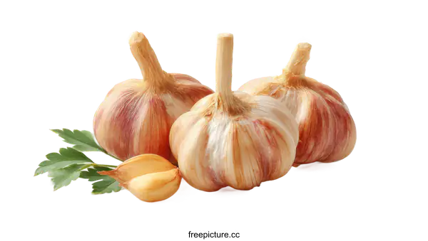 [Transparent Background PNG]Fresh Garlic Heads with Parsley