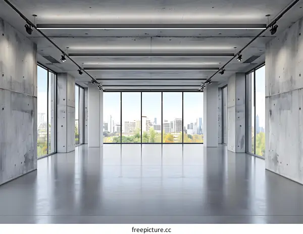 Empty Modern Office Space with City Skyline View