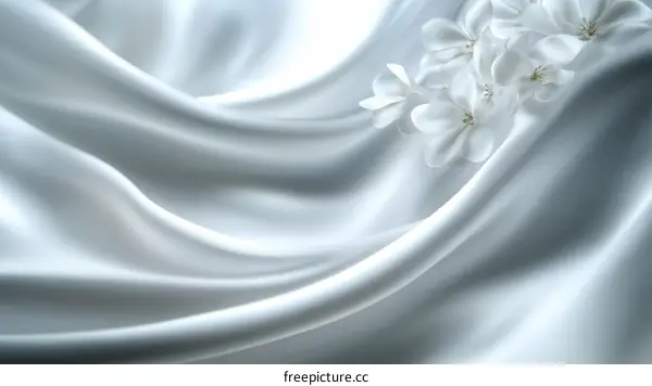 Elegant White Silk Fabric with Delicate Flowers