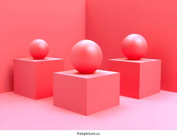 Pink 3D Balls On Cubes Abstract Background