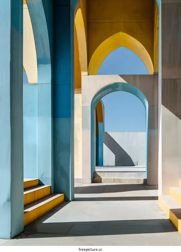 Abstract Architecture with Colorful Arches and Shadows