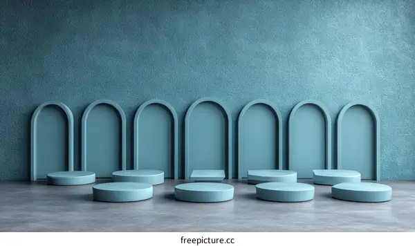 Modern Geometric Display Podiums in Teal Room