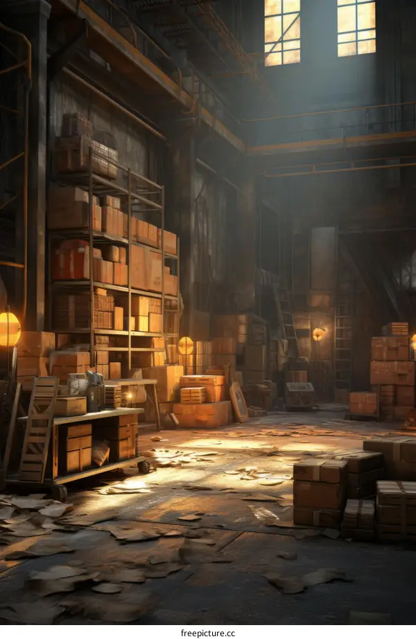 Warehouse interior with boxes and crates