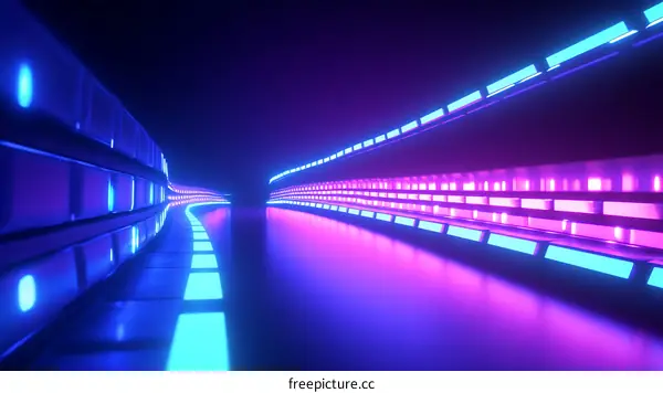 Neon Light Tunnel Futuristic Abstract Pathway