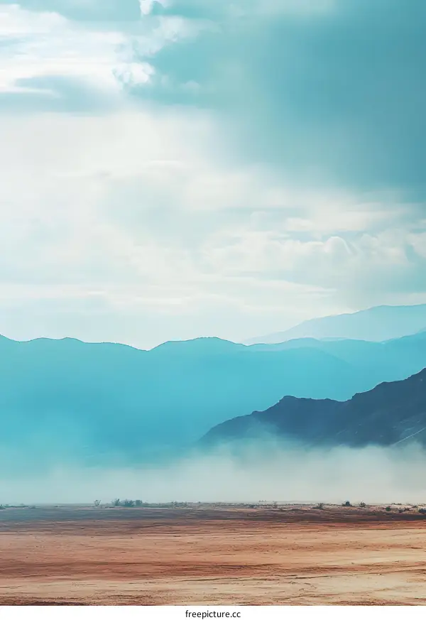 Landscape with Foggy Mountains and Desert
