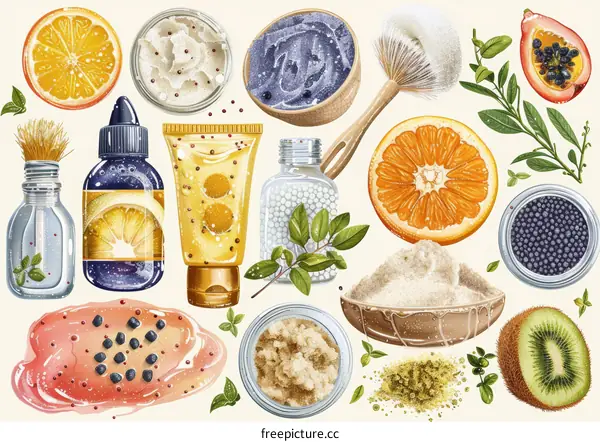 Natural skin care ingredients 벡터 일러스트