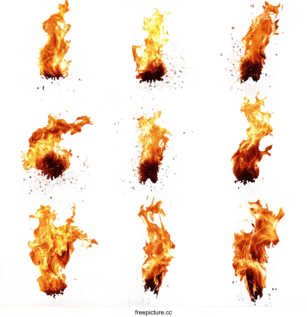 [Transparent Background PNG]Different Fire Flames Isolated on White Background