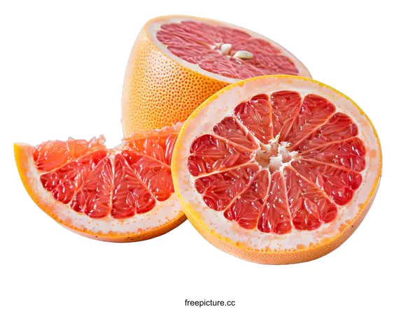[Transparent Background PNG]Fresh Red Grapefruit Slices on a White Background