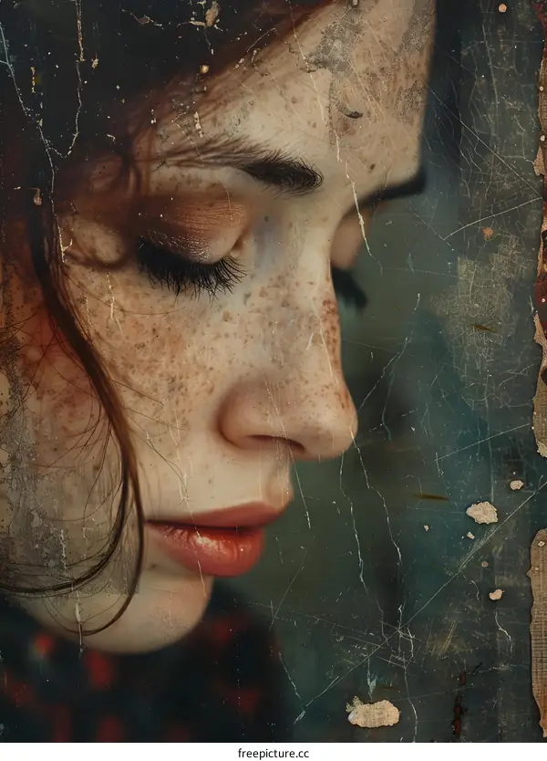 portrait of a young woman with freckles on her face