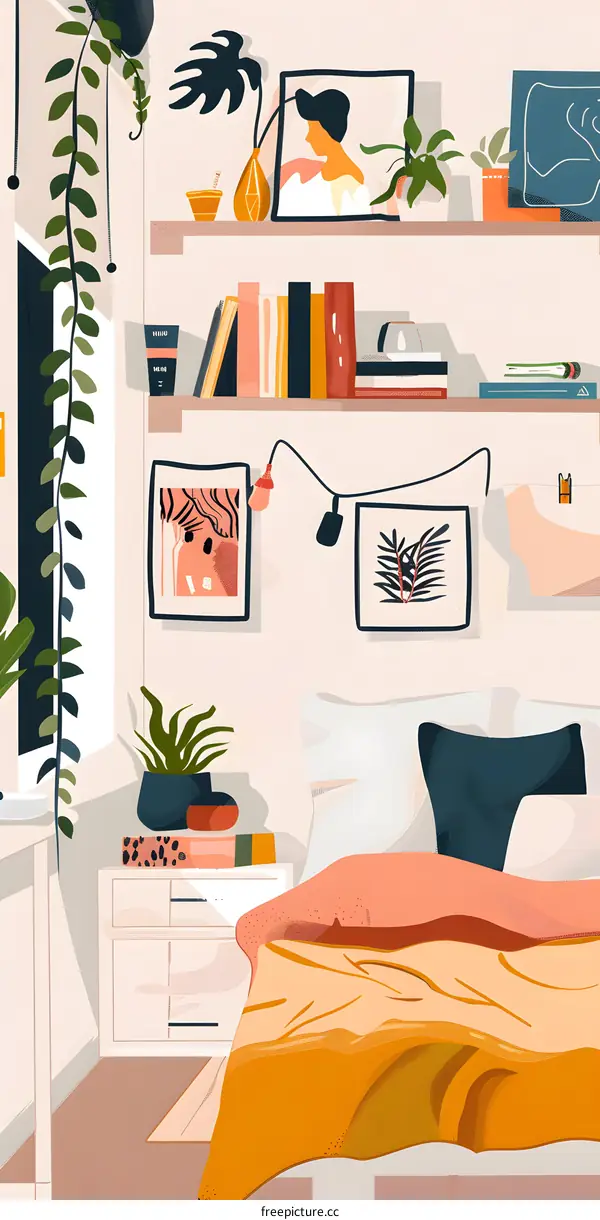 Modern Minimalist Bedroom Interior Design with Plants and Artwork