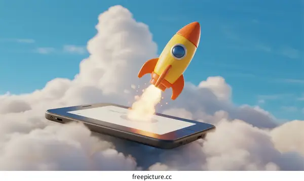 Rocket Launching from Smartphone in Cloudy Sky