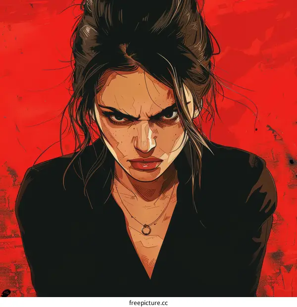 Illustration of a woman with a stern expression on her face