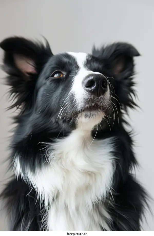 A Border Collie looking up