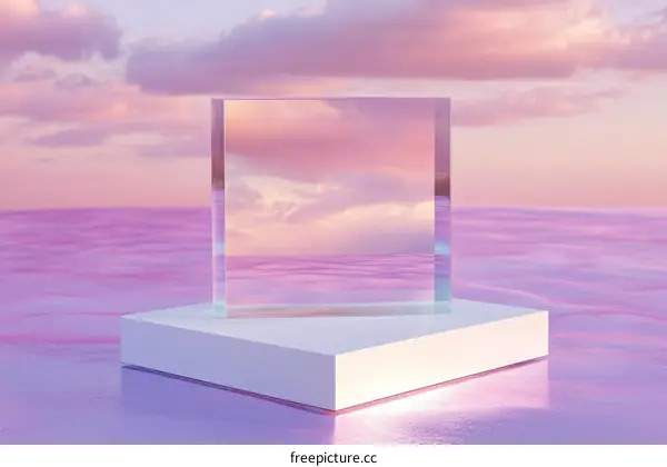 Abstract Pastel Glass Display Podium Against Pink Sky