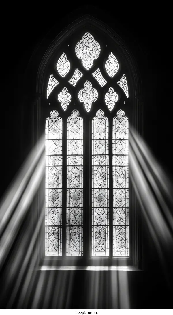 Gothic Stained Glass Window with Sunlight Rays