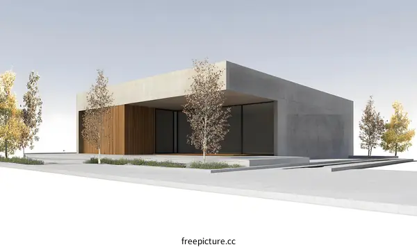Modern Minimalist House with Concrete Facade and Wooden Accents