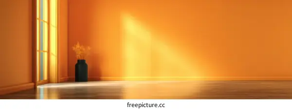 Empty Orange Room Interior Design with Sunlight