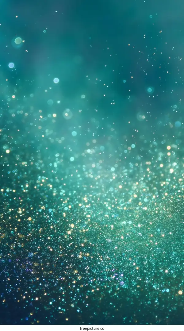 Abstract Teal Glitter Background with Shimmering Particles