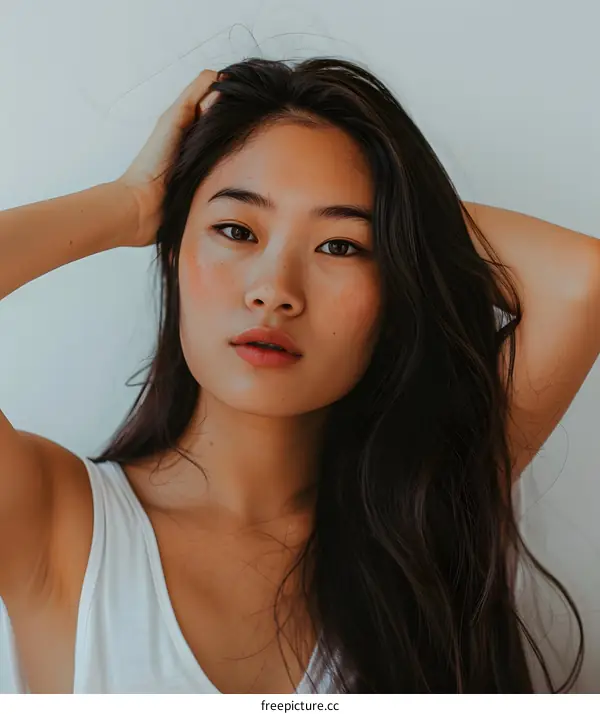 Portrait of a Young Asian Woman with Long Black Hair