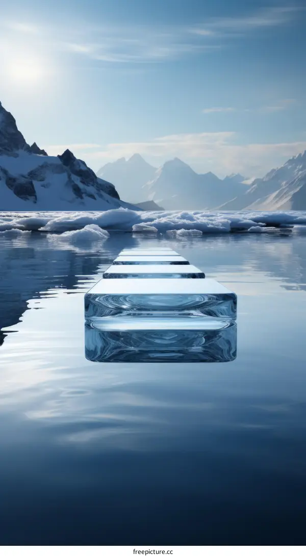 Icy path in Antarctica with mountains in the distance