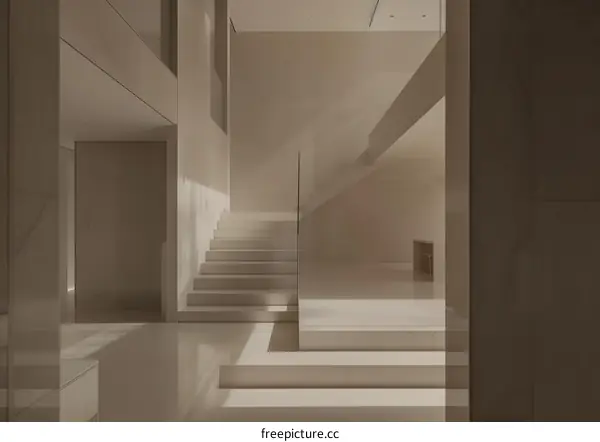 Modern Minimalist Staircase Interior Design with Glass Railing