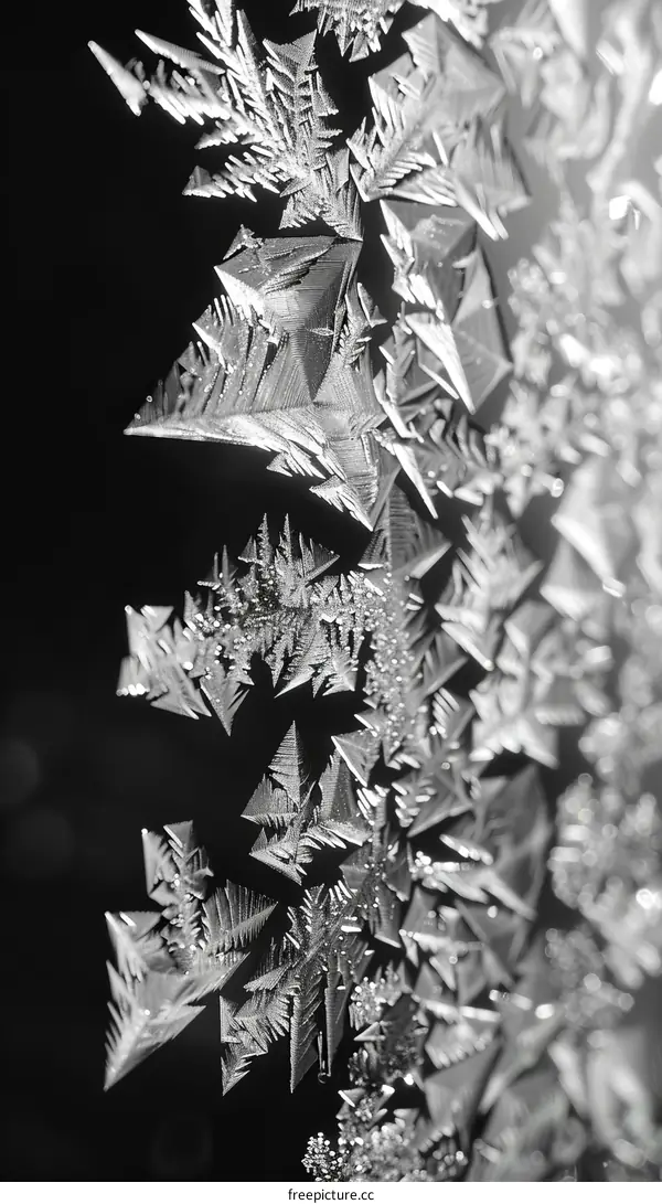 Black and white image of frost on a window