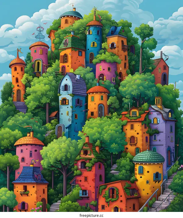 Colorful Fantasy Town Illustration