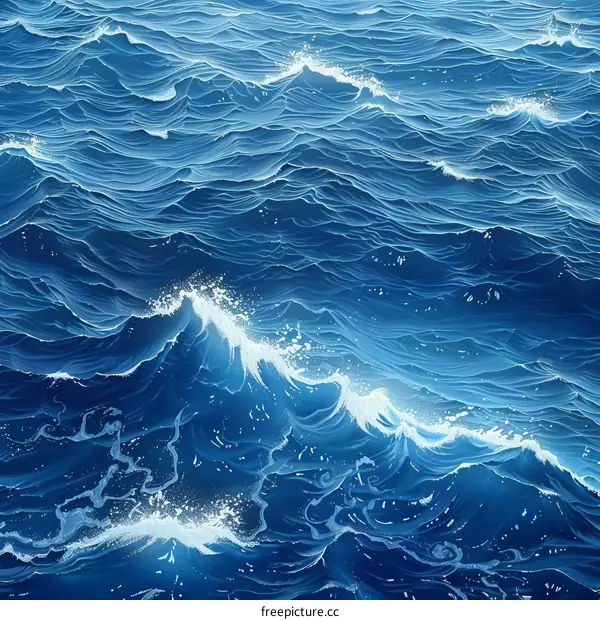 Powerful Deep Blue Ocean Waves